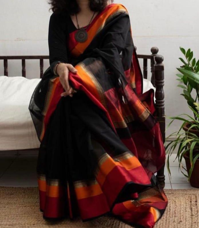 Maheshwari handloom temple resham border black saree