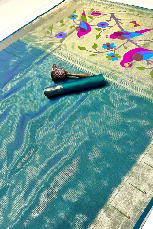 Tissue paithani with parrot pallu