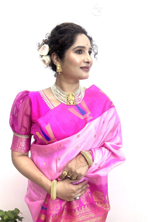 Pure silk handloom gadhwal saree with tilak butta