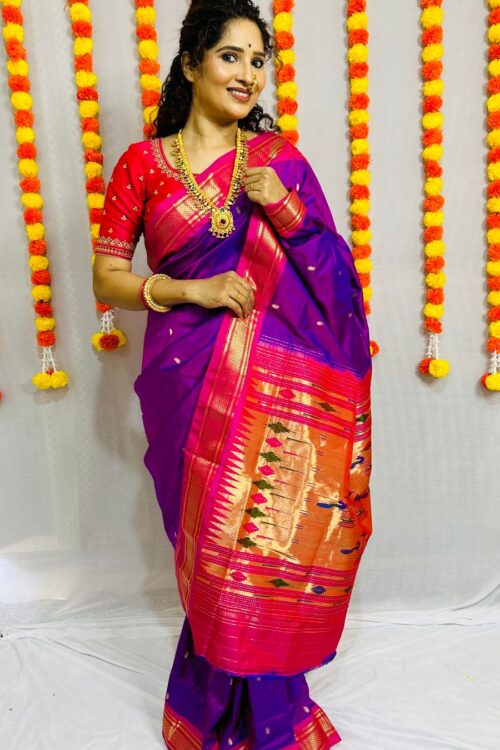Pure silk and Handwoven with gold jari