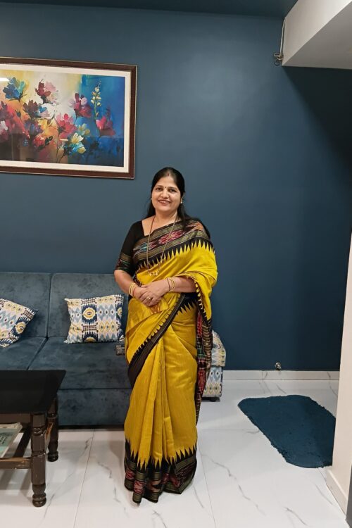 Pure raw silk both side temple ikkat